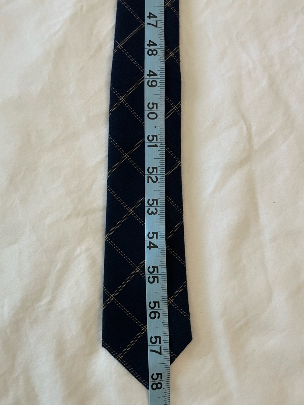 The Tie Bar Navy Windowpane Tie with Gold Stitching - Picture 5 of 7